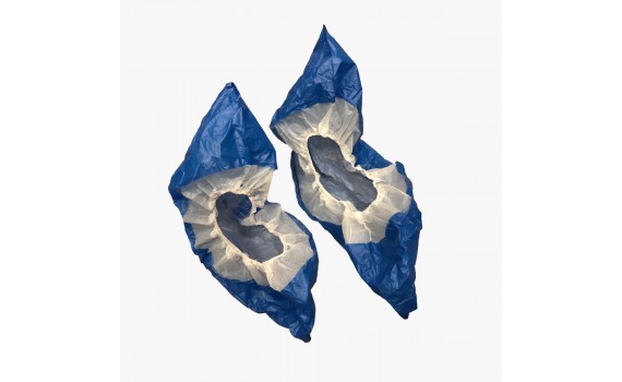 Бахилы суперпрочные с двойной подошвой и резинкой бело голубые (6.9 гр.) 70 мкм (микрон)